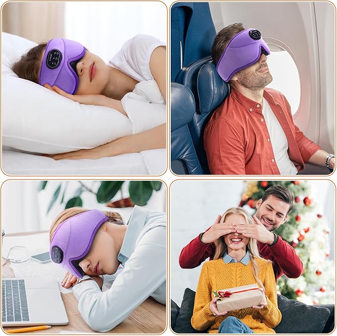 LC-dolida White Noise Sleep Mask, 3D Sleep Headphones with 16 Soothing Sounds, Bluetooth 5.4 Sleep Eye Mask with Timer, Total Blackout Sleeping Headphones for Side Sleeper(Purple)