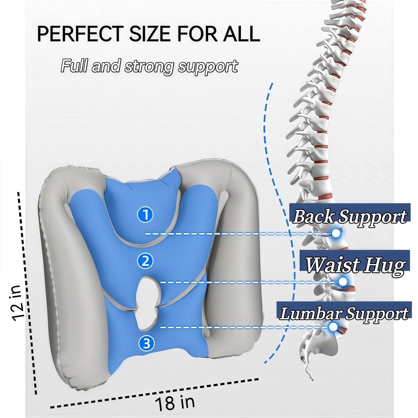 Travel Lumbar Pillow Inflatable Lumbar Support Pillow for Airplane Travel, Back Support Pillow for Office Chair/Car, Lumbar Pillow for Lower Back Pain Relief and Improve Posture, Easy to Carry, Grey