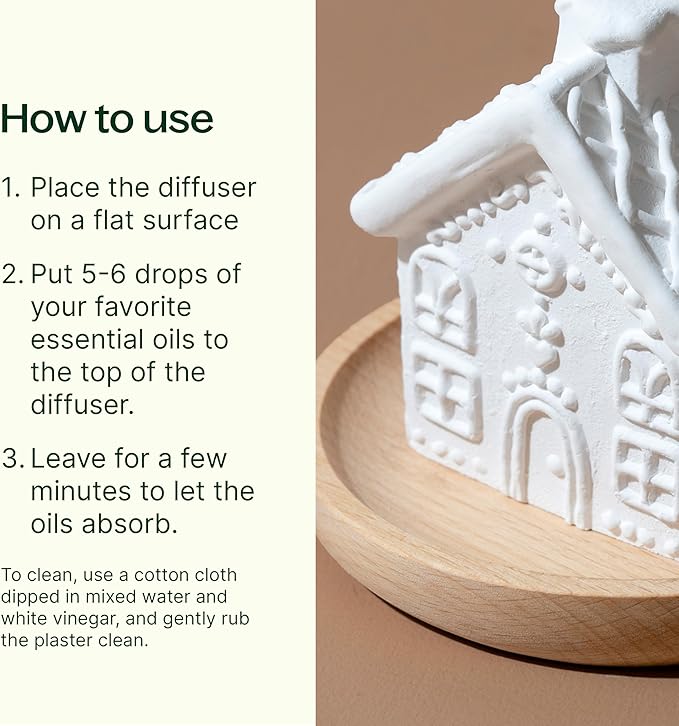 Plant Therapy Gingerbread House Holiday Passive Diffuser, Porous, Unglazed Gingerbread House & Natural Beech Wood Base, Add Essential Oils for a Soft Scent, Fun & Cheerful Holiday Décor