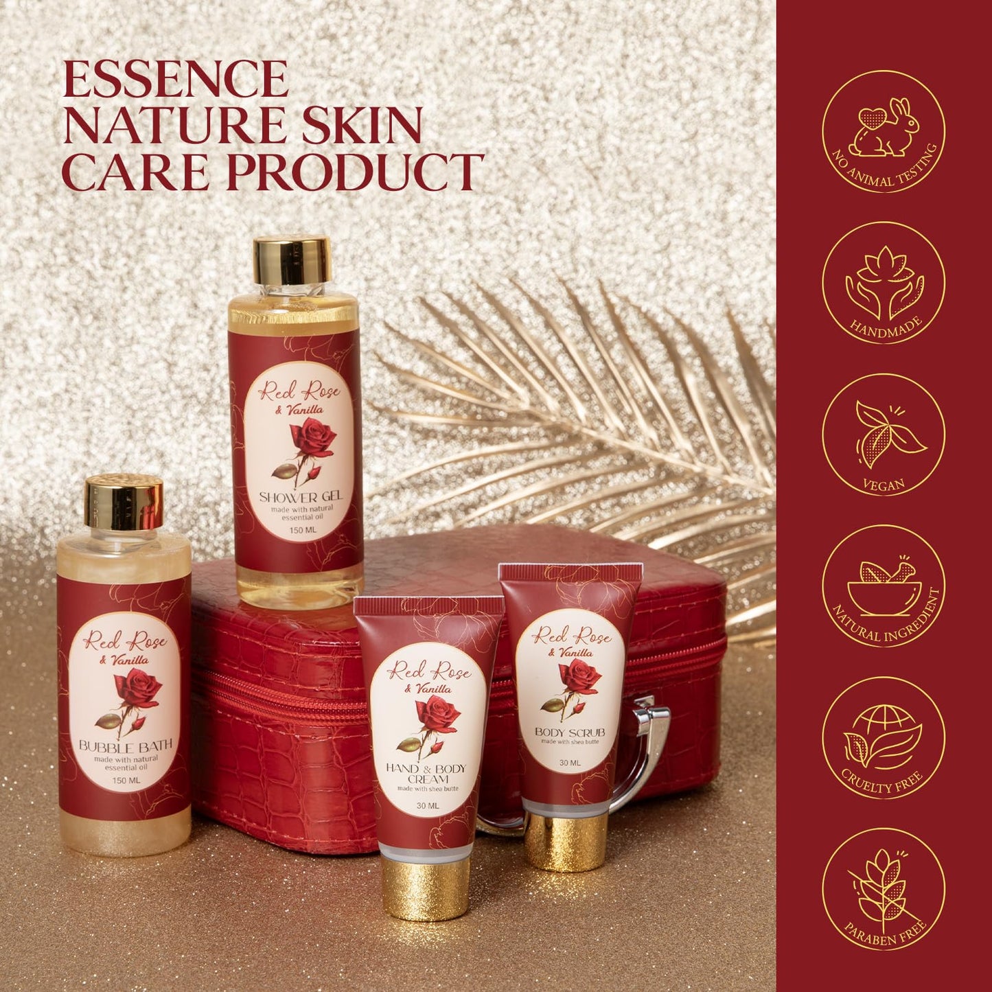 Birthday Gifts for Women Teens Girls, Spa Gift Set, Bath Gift Set for Women, 12 Pcs Rose Vanilla Bath Set, Self Care gifts Bag Makeup Cosmetic Bag, Spa Kit for Teenage Gifts, Daughter Gift Set