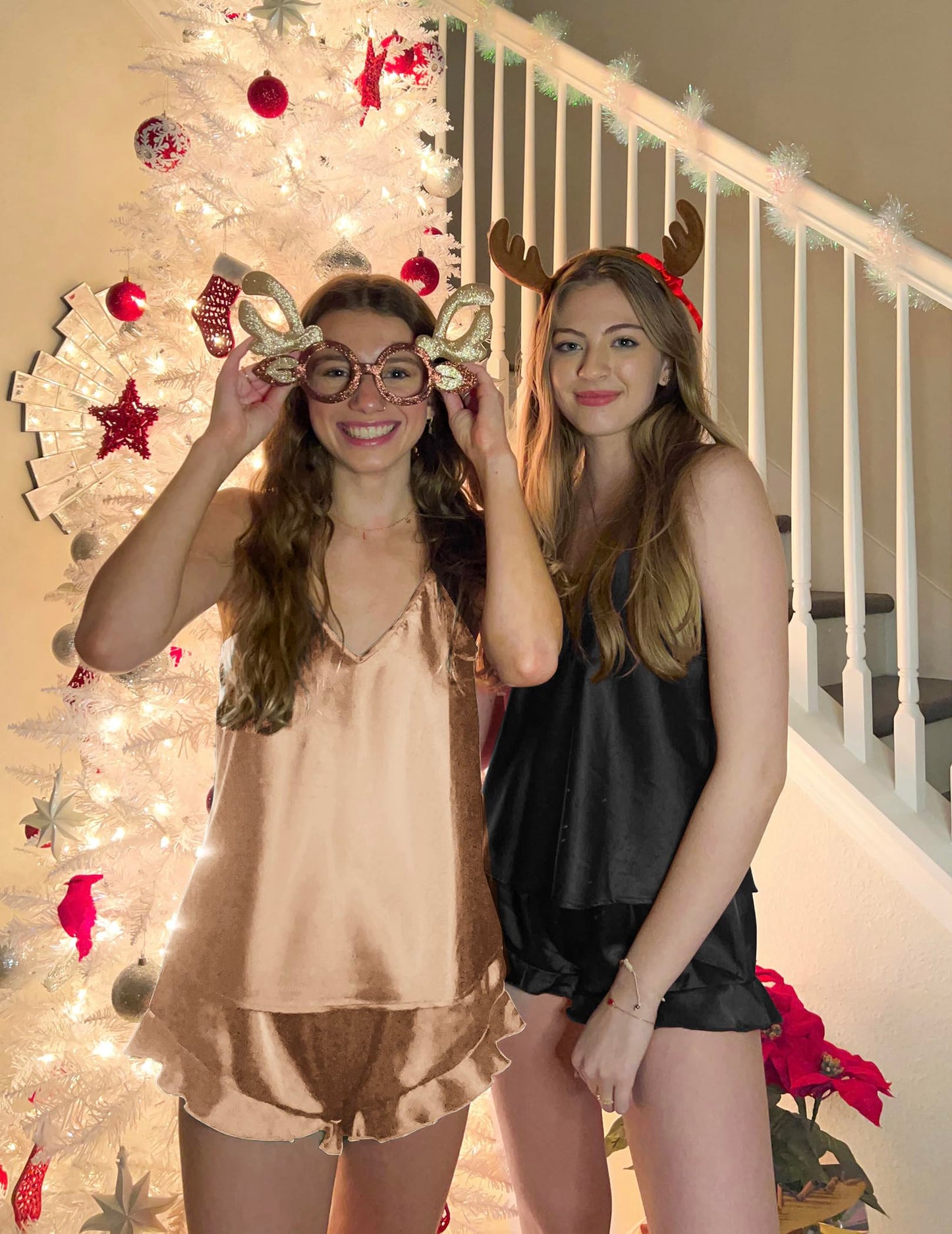 Ekouaer Satin Pajama Set for Women Silk Pjs for Women Set Camisole Top and Shorts with Ruffle Sleepwear Beige