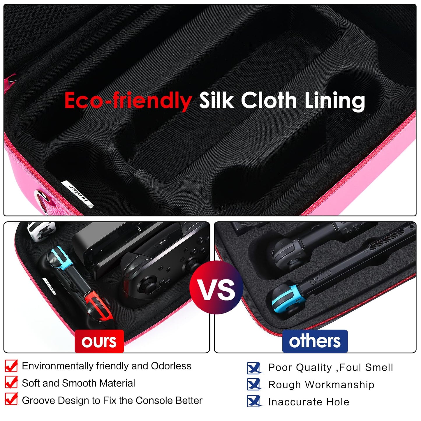 ivoler Carrying Storage Case for Nintendo Switch/Switch OLED Model,Portable Travel All Protective Hard Messenger Bag Soft Lining 18 Games for Switch Console Pro Controller & Accessories (Pink)