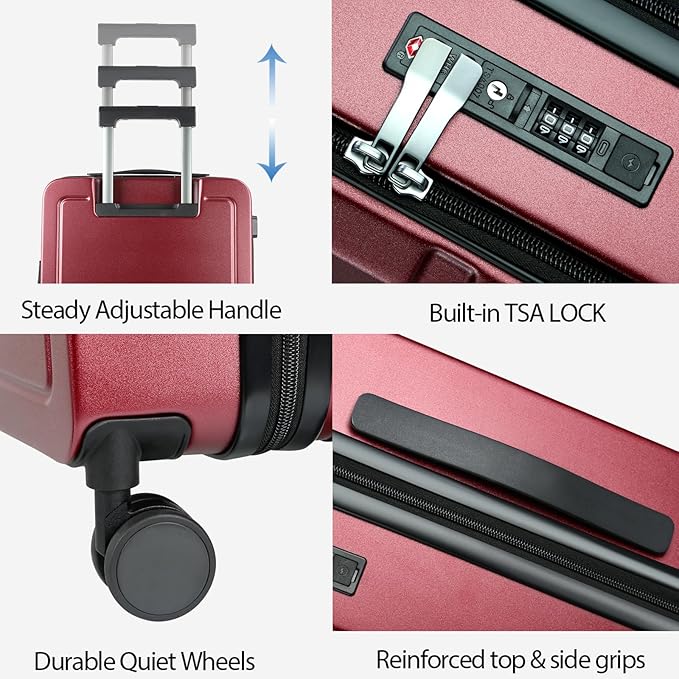 KROSER Carry On Luggage with Spinner Wheels & Built-in TSA Lock, Expandable Top Loading Hard Shell Suitcase Large Capacity Durable Rolling Luggage with USB Port, Carry-On 20-Inch, Burgundy