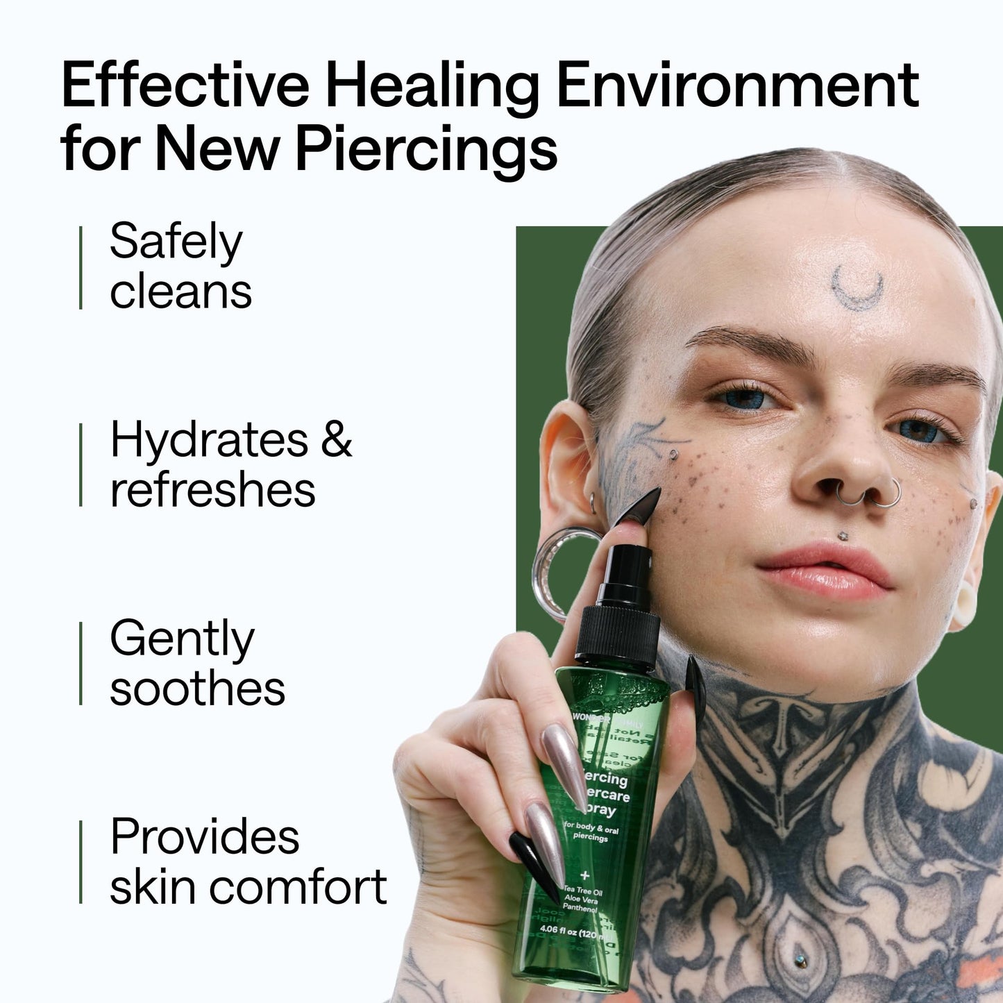 Piercing Aftercare Spray - Sterile Saline Solution for Piercings with Panthenol & Tea Tree Oil for Piercing Bumps Lip, Body, Nose Rings, & Ear Piercing Cleaner Keloid bump removal (3 Pack)