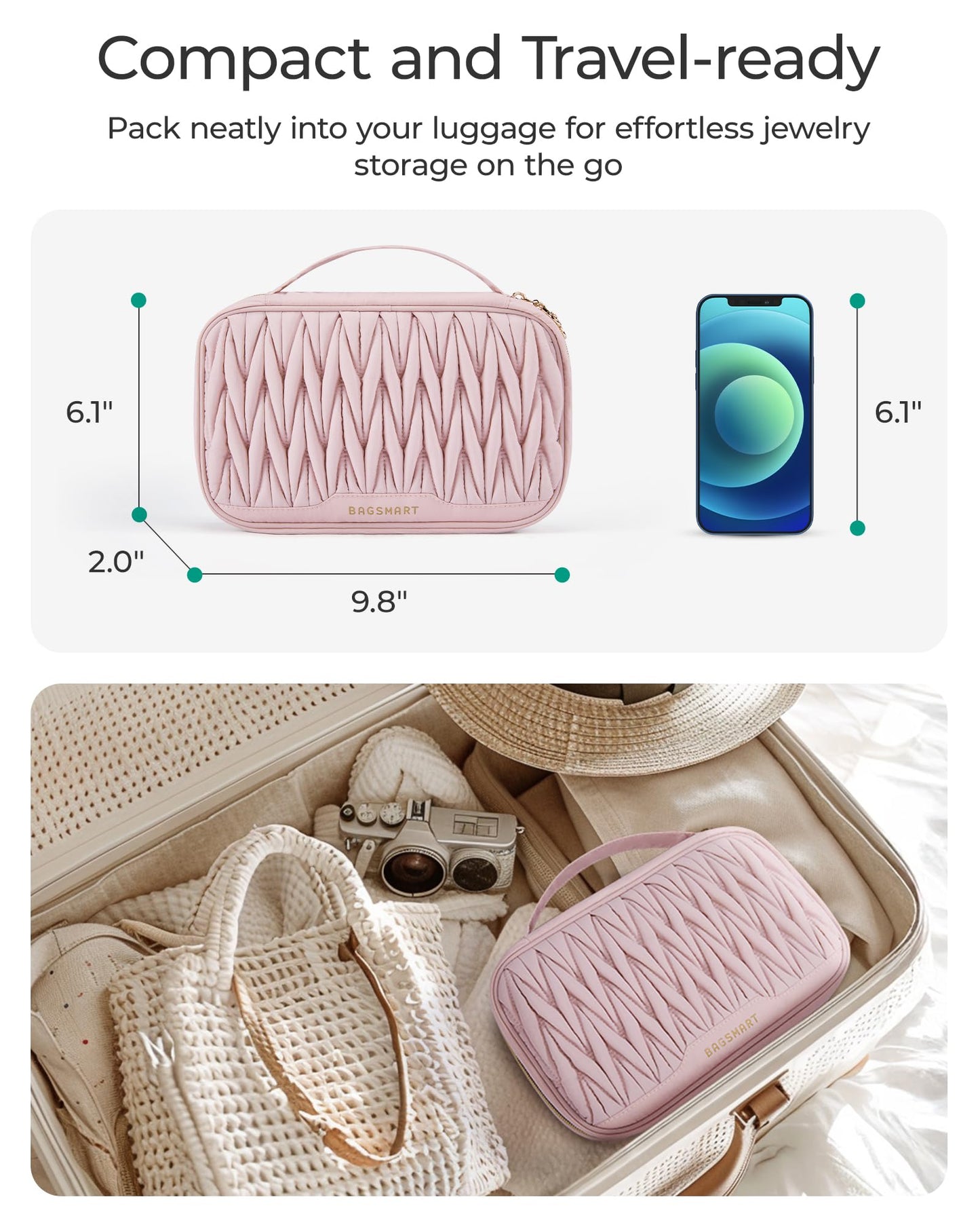 BAGSMART Travel Jewelry Case Jewelry Organizers and Storage Earings Holder Organizer for Women Necklace Holder Jewelry Rolls for Necklaces, Earrings, Bracelets-Black