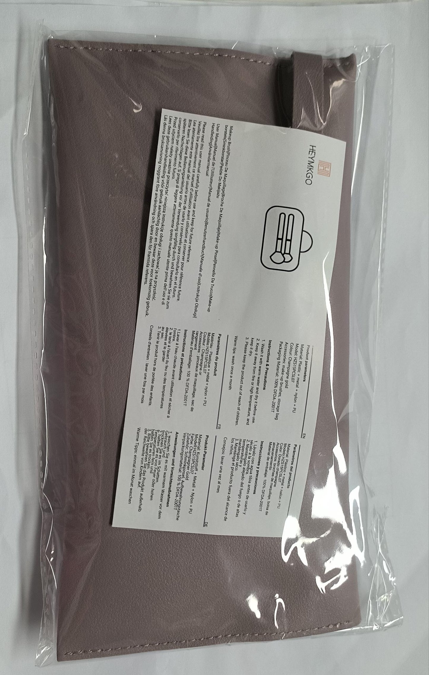 HEYMKGO Makeup Brushes 15PCS Champagne Gold Professional Makeup Brush Set Foundation Brush Blending Powder Blush Concealer Eye Make Up Brush with Bag