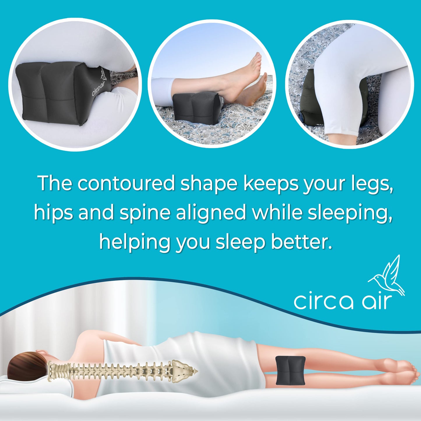 Circa Air Inflatable Knee Pillow for Side Sleepers, Travel Knee Pillow Between Legs for Sleeping, Orthopedic Sciatica Pain Relief Pillow, Leg Pillow for Hip Joints and Thigh Sleep Support