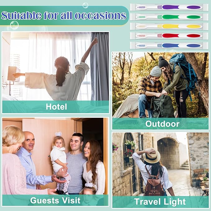 100 Pcs Toothbrush Bulk Disposable, Travel Toothbrushes Pack, Soft Bristle Individually Wrapped and Good Cleaning for Kids, Adult and The Elderly. Suitable for Hotel, Travel, Home, Donated