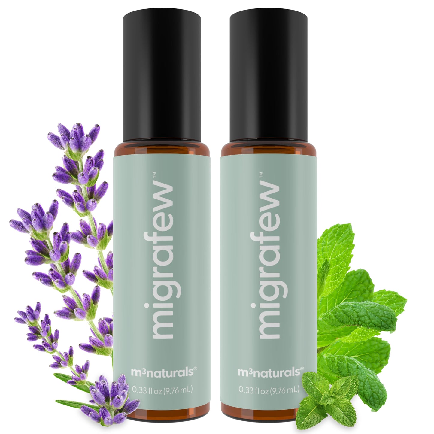 MigraFew Aromatherapy Migraine Roll On | Compact Headache Relief with Cooling Metal Roller for Head Tension and Pressure, Made with Essential Oils (Pack of 2) by M3 Naturals