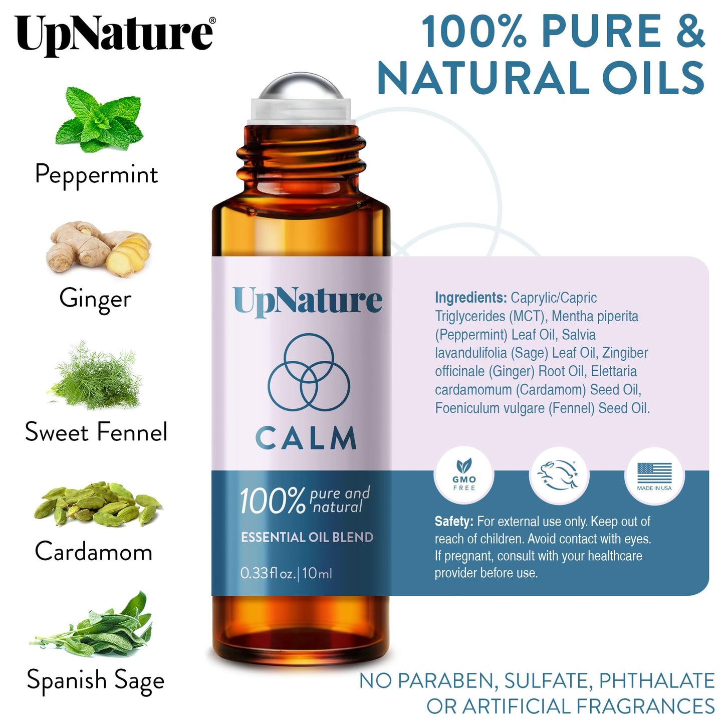 UpNature Calm Essential Oil Roll On - 100% Natural Stress Relief Aromatherapy - Relaxation Self Care Gifts for Women - Nurse Essentials