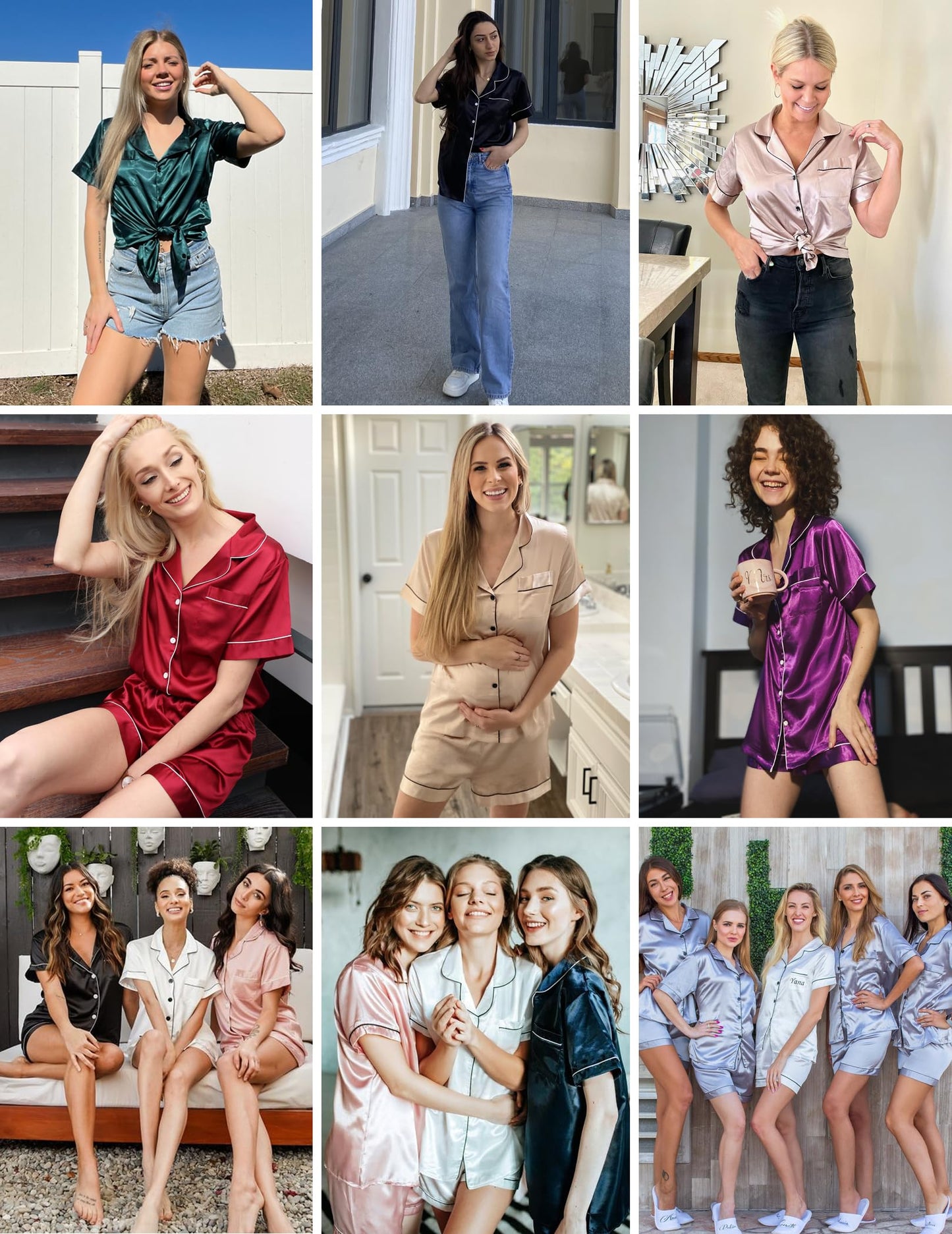 Ekouaer Satin Pajamas for Women Short Pjs Bridesmaid Sleepwear Silk Summer Cool Nightwear 2 Piece Shorts Set,Pale Coffee,Medium