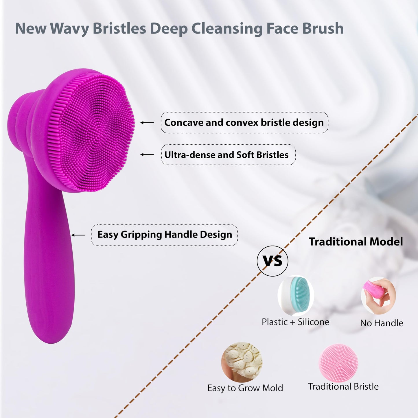 2 PC Silicone Facial Cleansing Brush Facial Scrubber Manual Exfoliating Facial Brush Face Cleanser Face Exfoliator Ultrafine Bristles for Sensitive Skin Easy to Clean Lather Well(Black&Purple)