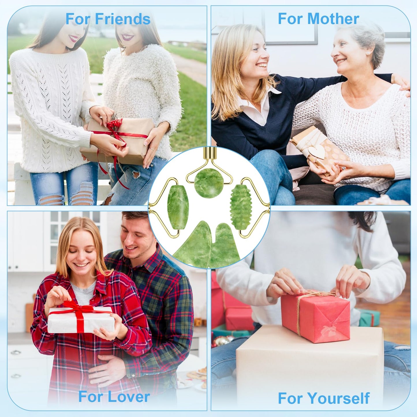 Sbnnfikeb Jade Roller and Gua Sha Set,Gua Sha Facial Tools,Face Roller,Jade Roller for Face,Guasha Tools for Face,Self Care Kit for Men Women