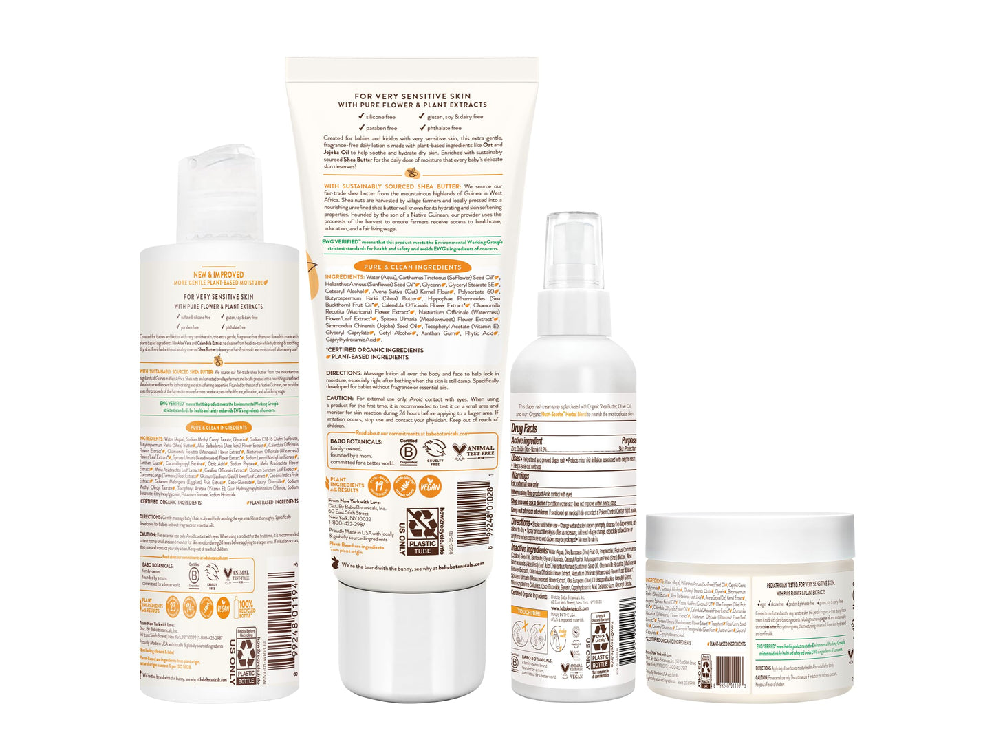 Babo Botanicals Baby Care Essentials Gift Set - Skincare, Bath & Diaper - For Delicate Skin, Fragrance-Free with Shea Butter, Includes Reusable Carry Pouch - Natural & Plant Based - 5 Items Set