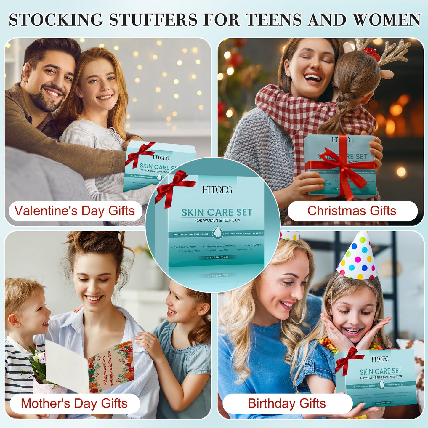 Teen Women Gifts,Skin Care,Skincare,Hydrate,Oil Control,Pore Shrinking,Anti-Allergy Facial Skin Care Routine Kit Travel Size Gift Set Stocking Stuffers for Teen Girls 10-12 16-18 & Women for All Skin