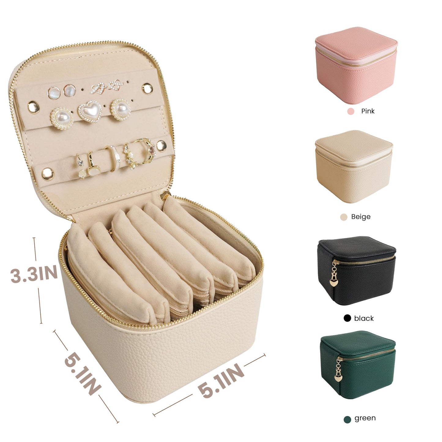 WATANIYA HOME Travel Jewelry Case, Small Travel Jewelry Box with 6 Velvet Jewelry Bag Mini Pouch, Portable Travel Jewelry Organizer for Rings Earrings Necklaces, Beauty Gifts for Women Girls (Beige)