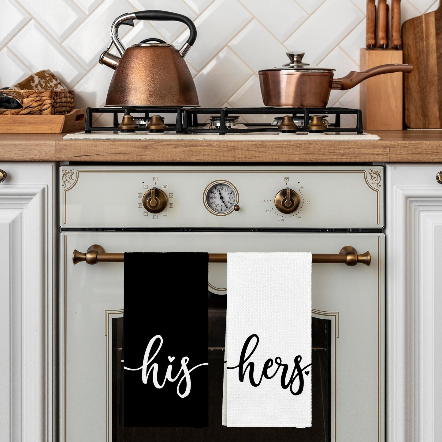 WAITPI His and Hers Valentines Day Bathroom Kitchen Towels Set of 2, His and Hers Gifts Hand Towels for Couple Bride Wedding Honeymoon, Black and White Decorative Tea Dish Towels for Kitchen 16x24in