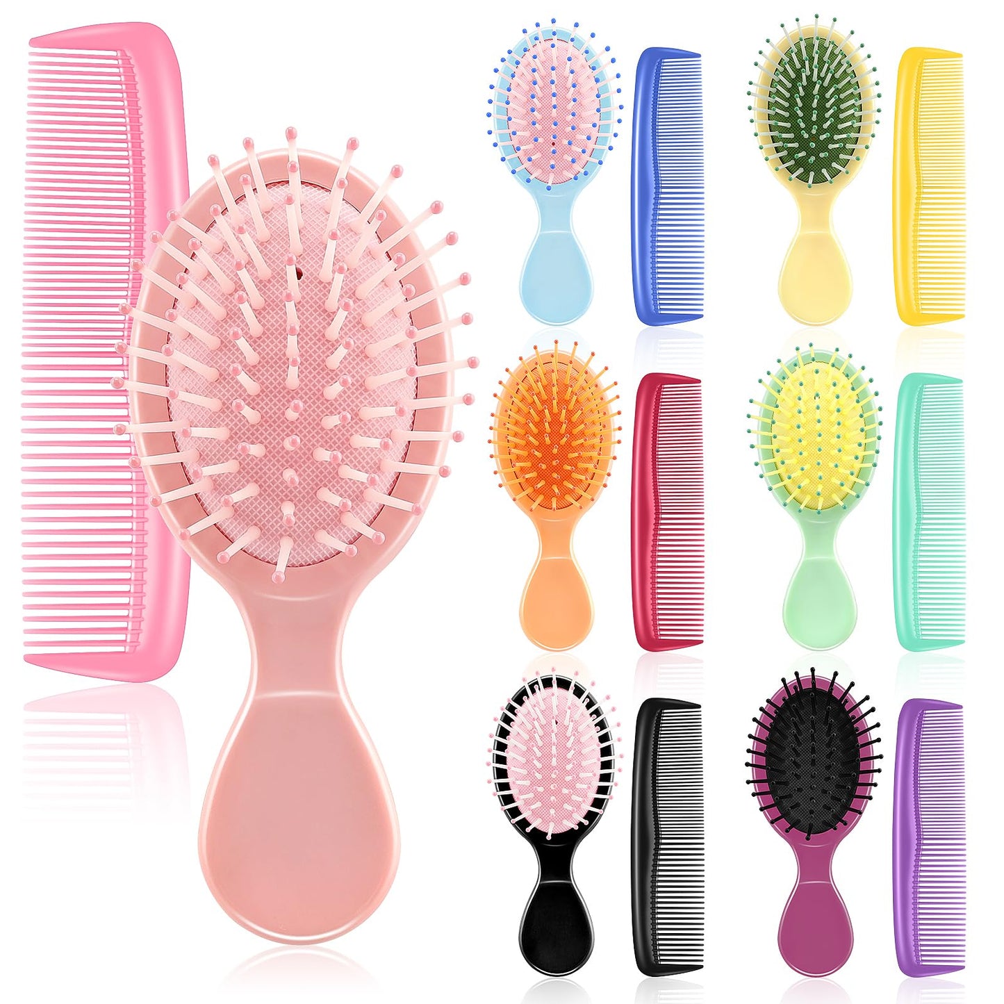HOFASON 14 Pieces Bulk Mini Wet Hair Brush & Mini Combs Set for Kids Girls Women, Bridesmaid Gifts, Spa Party Supplies, Summer Stuff, 7 Travel Small Brush for Hair 7 Fine Wide Hair Combs for Boy Men