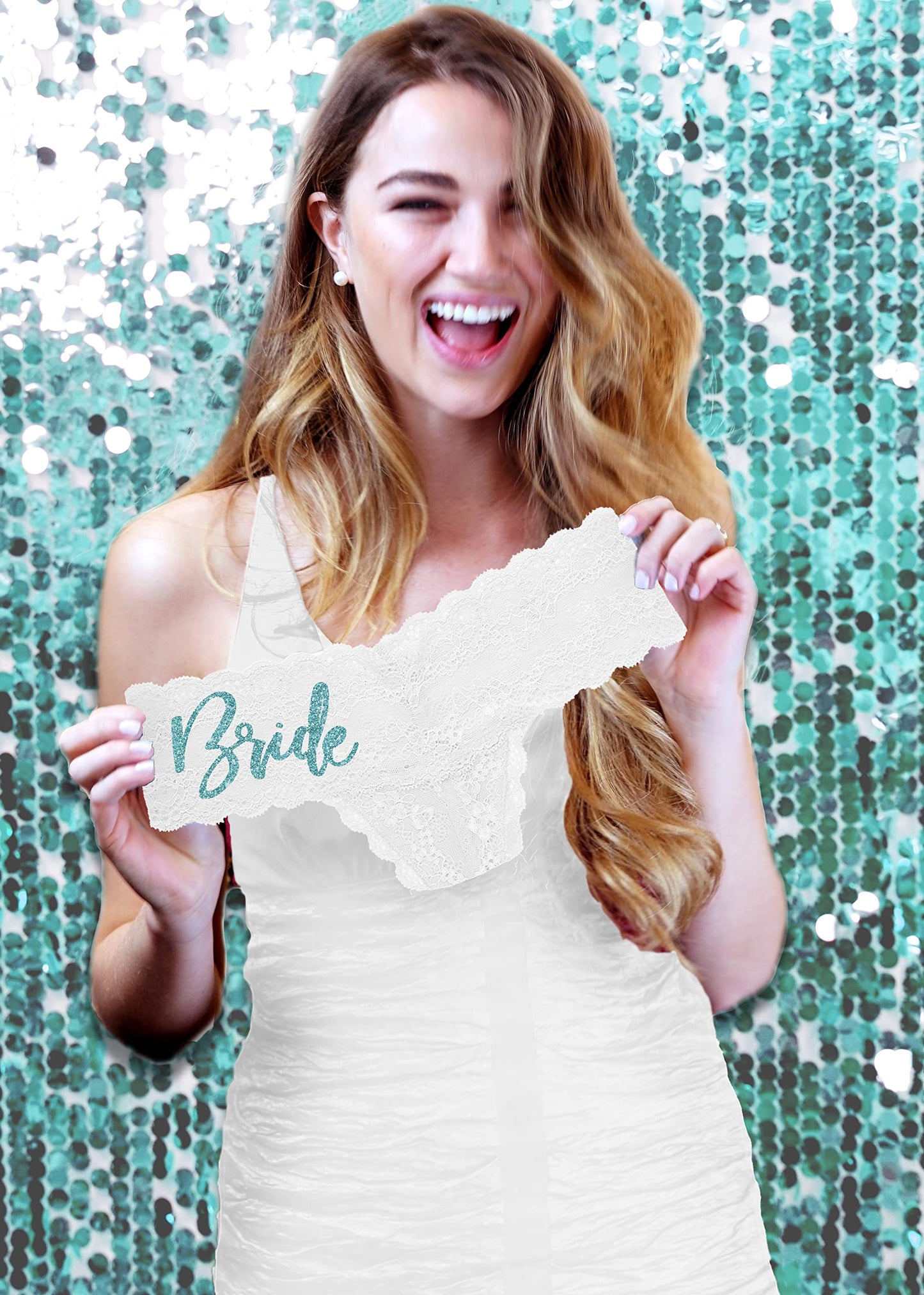 Bridal Panties - SET OF 2: White Mrs Aqua Blue Inset Bikini Panty & Aqua Bride White Lace Thong - Honeymoon, Bachelorette Party, Bridal Shower Lingerie Gifts - Large Set(AqBd WhtTh/WhtMrs AqBk)Lg