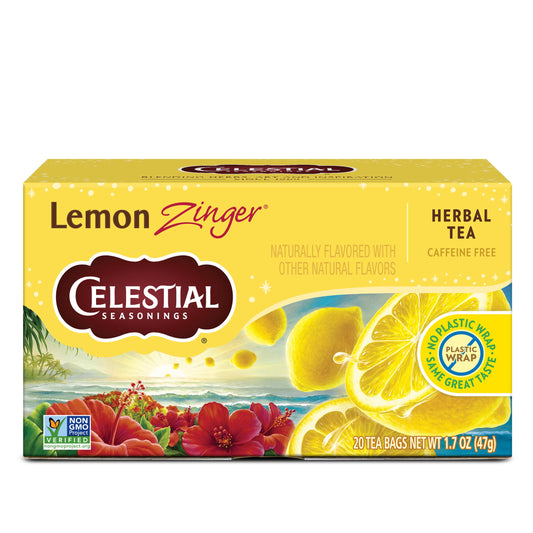 Celestial Seasonings Lemon Zinger Herbal Tea, Caffeine Free, 20 Tea Bags Box