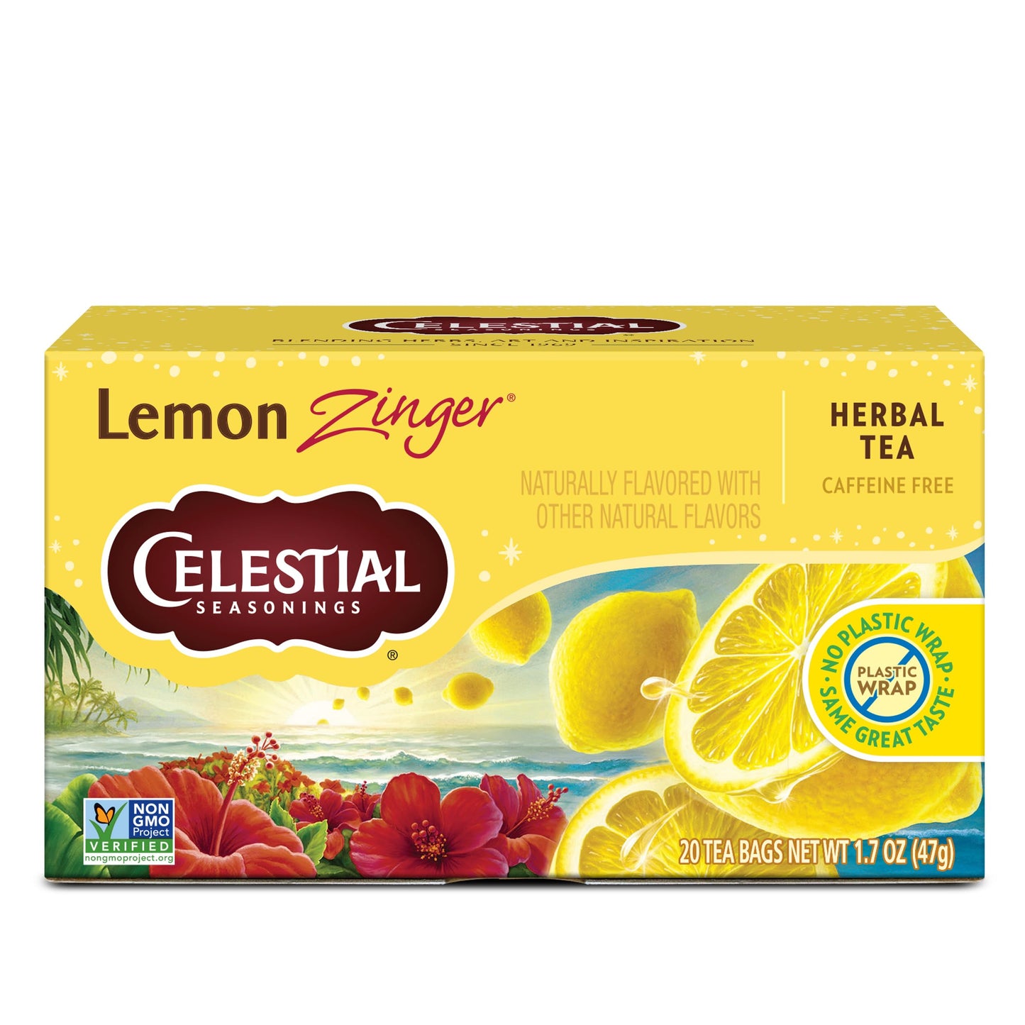 Celestial Seasonings Lemon Zinger Herbal Tea, Caffeine Free, 20 Tea Bags Box
