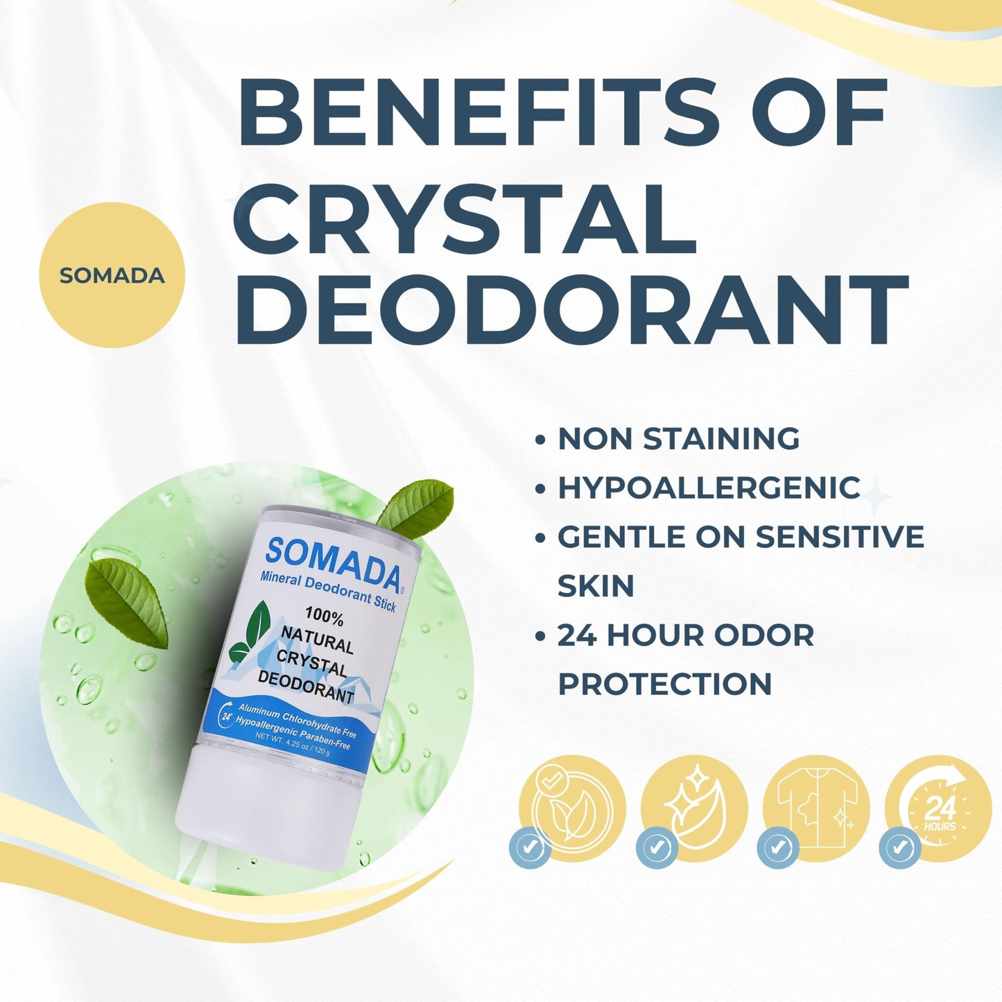 Crystal Deodorant Stick for Women and Men, 4.25 oz/120g - 100% Natural Alum Salt Stone Rock - Unscented Mineral Rock