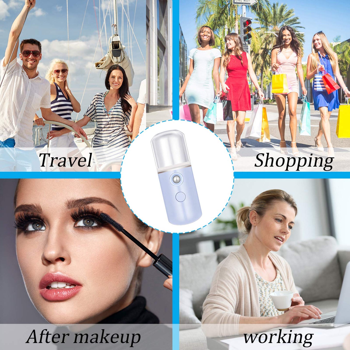 Mudder 8 Pieces Nano Sprayer Facial Mister Portable Mini Face Mist Atomization USB Rechargeable 30ml Face Steamer for Skin Care Eyelash Extensions Daily Makeup