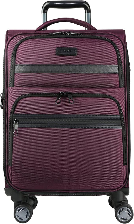 KROSER Softside Expandable Carry On Luggage with Spinner Wheels & Built-in TSA Lock, Durable Suitcase Rolling Luggage with USB Port, Carry-On 20-Inch, Burgundy