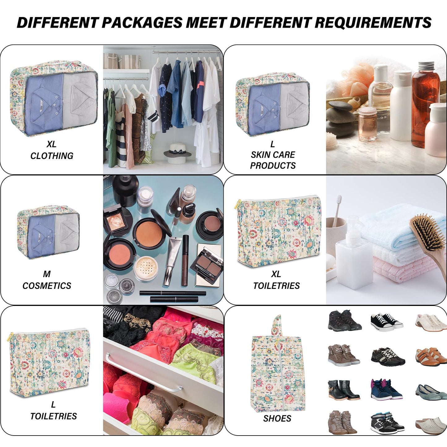 BHAHB 7 Set Packing Cubes Travel Luggage Organizers for Suitcase Travel Accessories with Shoe Bag for Girls Women Aesthetic Cute Boho Bohemian-Green Floral