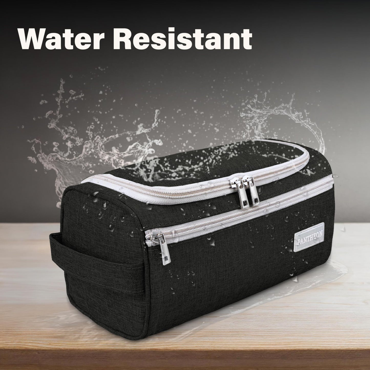 Pantheon Men's Toiletry Bag - Travel Toiletry Bag Wash Bag Hanging Dopp Kit Shaving Kit for Bathroom Shower - Mens Travel Bag Hanging Toiletry Organizer Toiletry Kit for Traveling (Black)