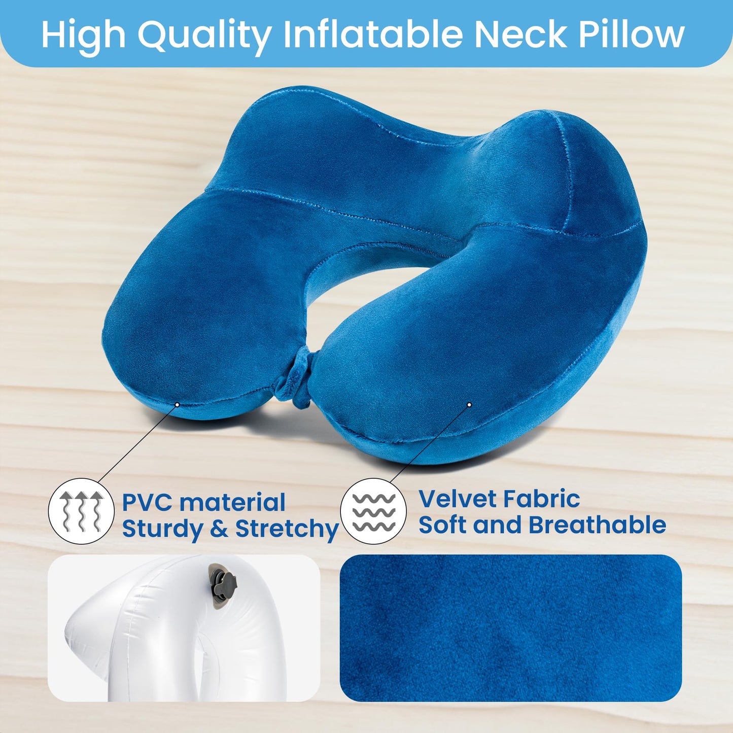 Anmerl Inflatable Travel Pillow Soft Velvet Portable Neck Pillow with Storage Bag for Airplane Train Car Office