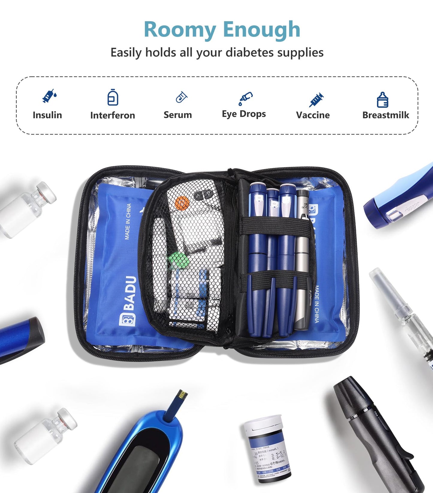 Insulin Cooler Travel Case with Temperature Display, TSA Approved Diabetic Cooling Bag for Insulin Pens and Supplies, Refrigerated Medicine Organizer with 2 Ice Packs