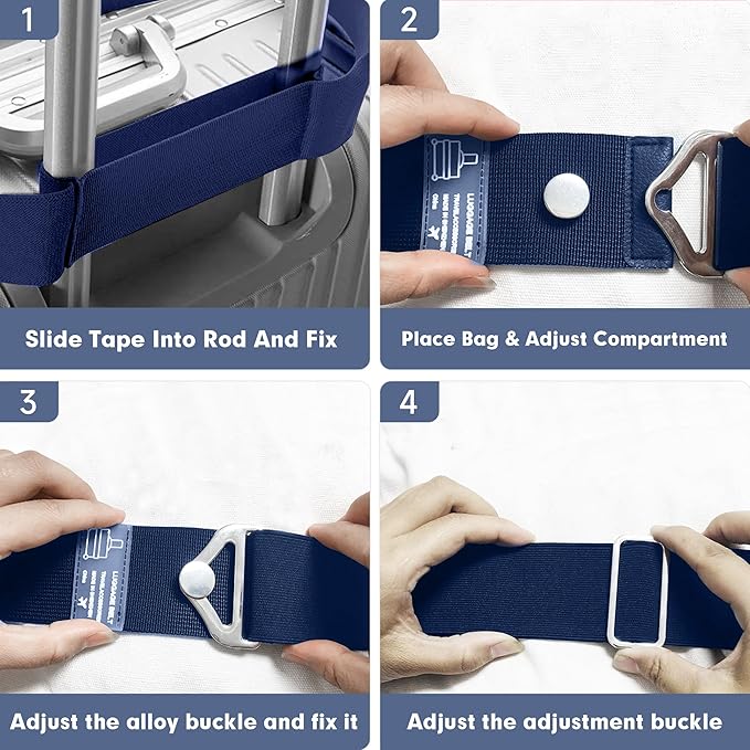 2-in-1 Travel Belt for Luggage Over Handle, Luggage Belt for Carry on Bag, Suitcase Straps, Add a Bag Bungees Luggage Straps Adjustable with Alloy Buckle,Hands-Free for Airport (Blue, 2 Pack)