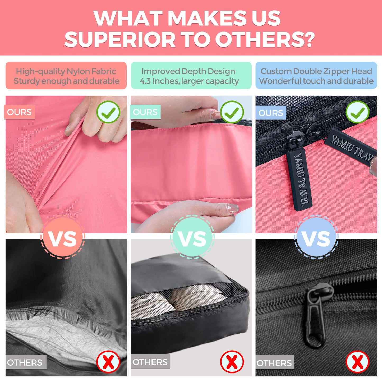 YAMIU Packing Cubes for Suitcases, 7 Pcs luggage organizer bags with Shoe Bag, 2 Waterproof Travel Toiletry Bags, Travel Cubes for Travel Essentials Travel Accessories