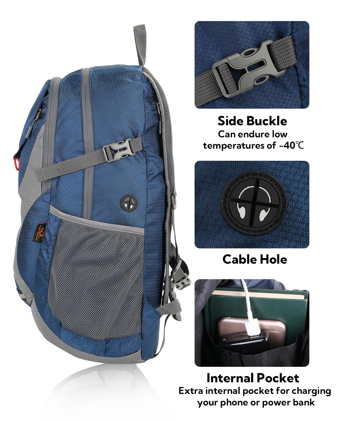 WATERFLY Lightweight Packable Hiking Backpack: 30L Foldable Travel Daypack Ultralight Camping Day Pack for Woman Man