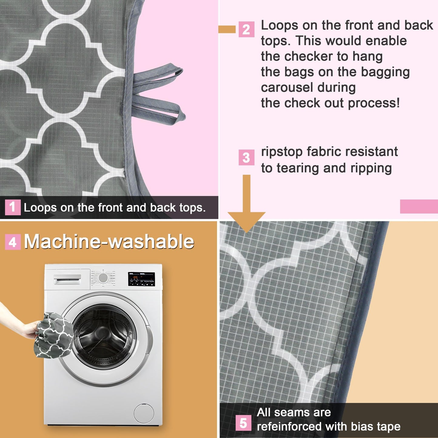 BeeGreen Grocery Bags | Reusable Gift Bags, Large Tote for Women & Foldable Beach Bag - 6 Pack Reusable Bag With Handles | Collapsible Cute Cloth Storage for Market, Holiday & Shopping | Washable