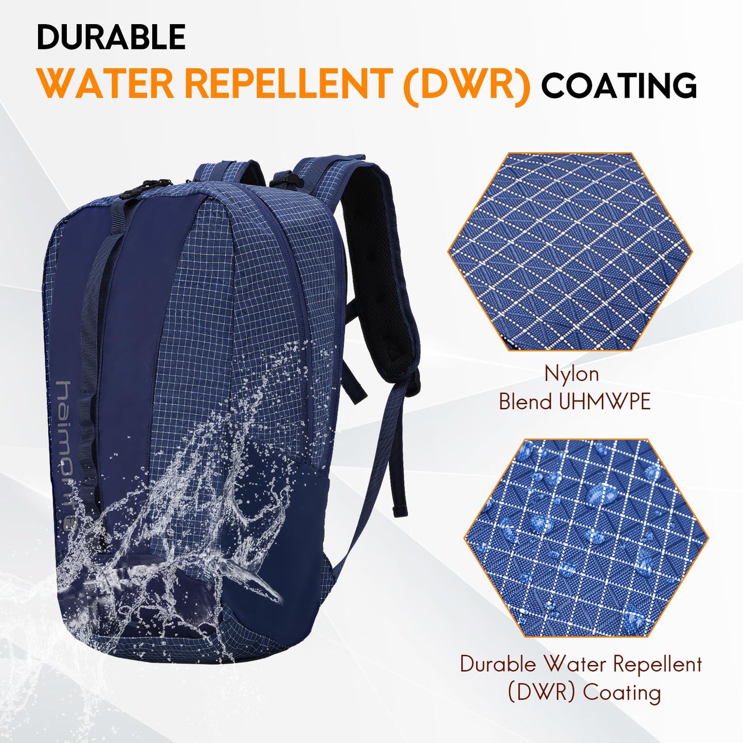 Haimont 25L Small Travel Backpack with 3 Compartments for Men Women, Water Resistant Lightweight Commuter Hiking Camping Day Pack, Navy Blue