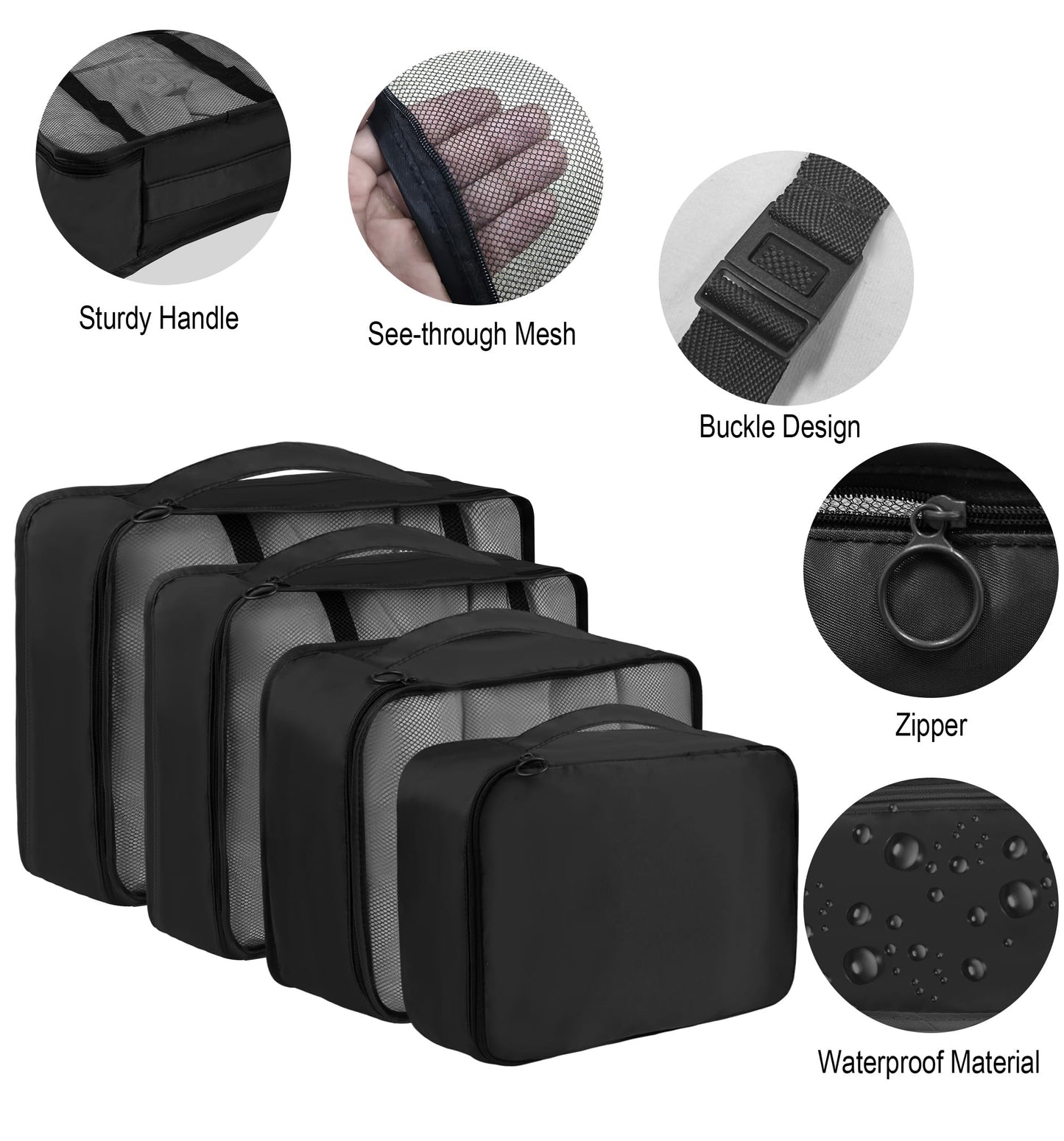 Vercord 8 Set Travel Packing Cubes Luggage Organizers Cubes for Suitacse With Toiletry Bag Black