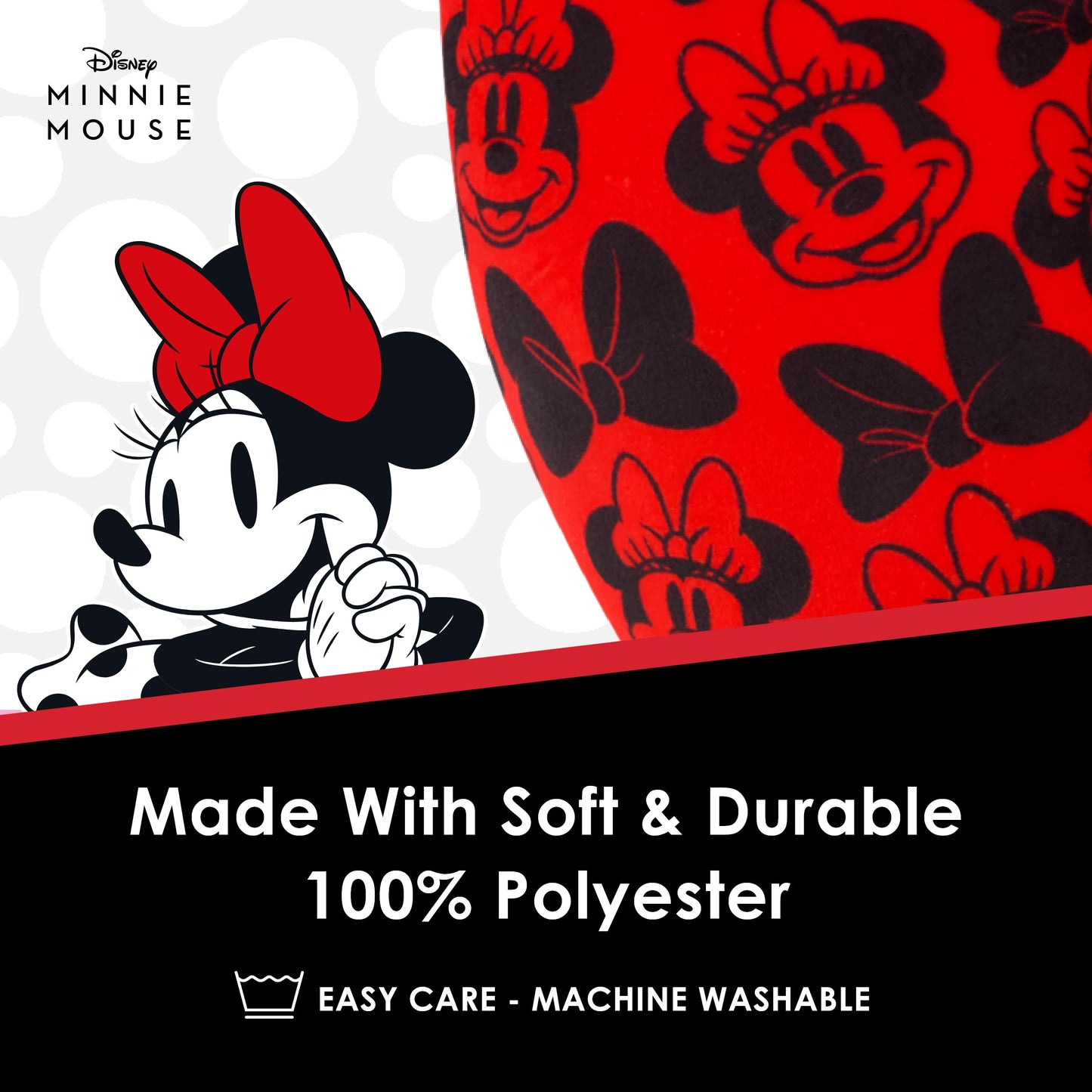 Disney Minnie Mouse Travel Neck Pillow for Airplane, Car and Office Comfortable and Breathable, Red/Black