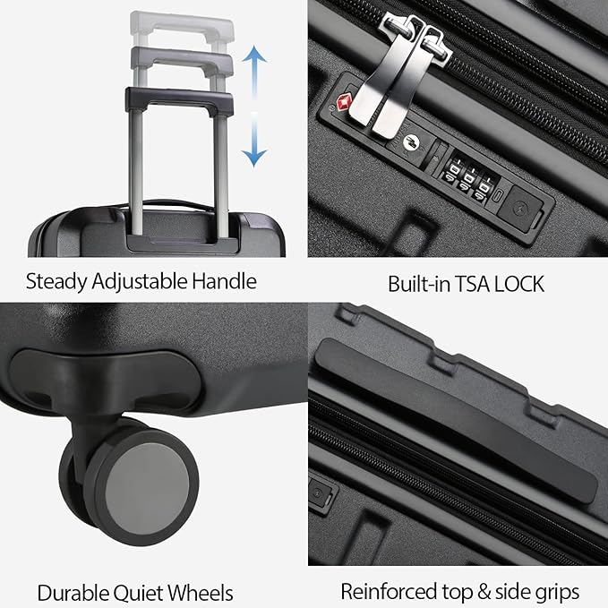 KROSER Hardside Expandable Carry On Luggage with Spinner Wheels & Built-in TSA Lock, Durable Suitcase Rolling Luggage with USB Port, Carry-On 20-Inch, Black