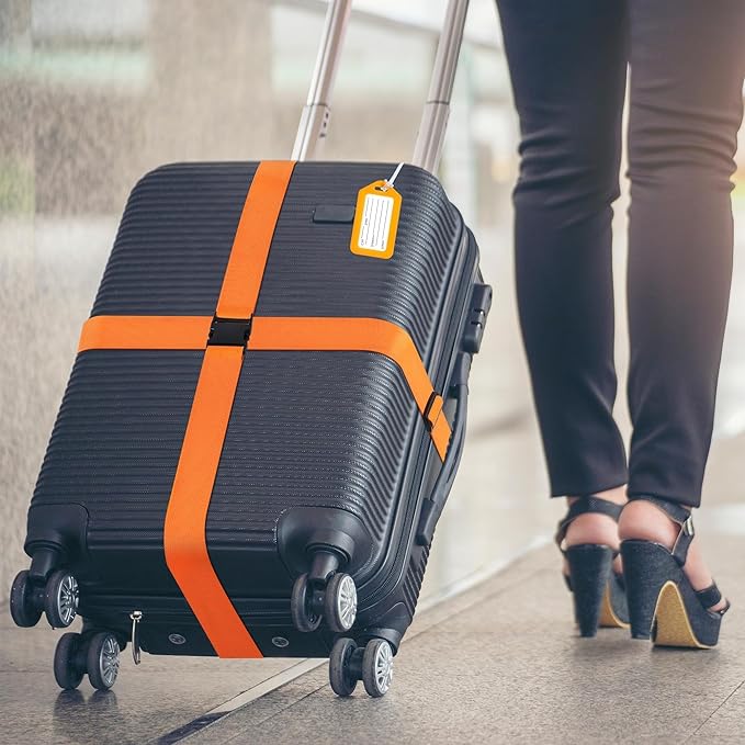 8 Pack Luggage Straps and Tags Set (4 Straps, 4 Tags), Luggage Straps for Suitcases TSA Approved Suitcase Belt Luggage Tags, Orange