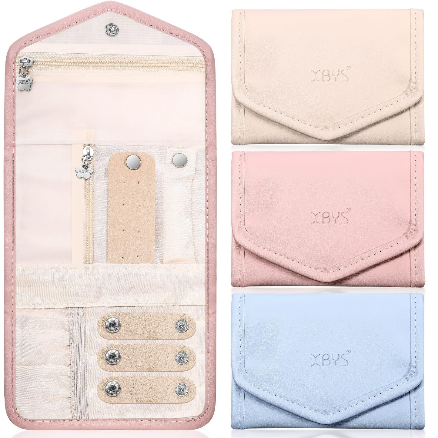 Dansydaisy 3 Pack Travel Jewelry Organizer Pouch Foldable Jewelry Roll Portable Travel Jewelry Case for Necklaces, Rings, Bracelets, 3 Colors