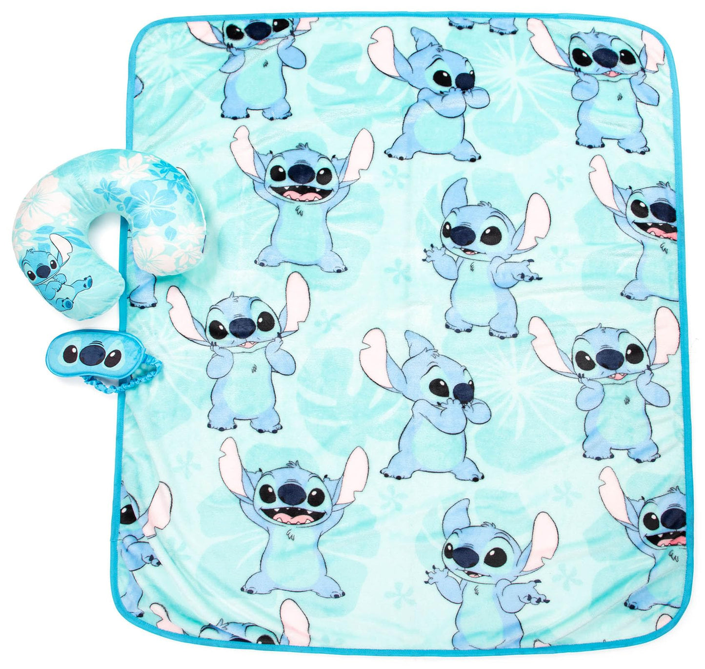 Jay Franco Disney Lilo & Stitch Kids Travel Set - 3 Piece Set Includes 40 x 50 Throw Blanket, Eye Mask, and Neck Pillow - Super Soft & Cozy Travel Accessories
