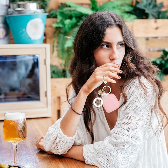 Airpods 4 Cases Silicone Protective Case for Airpod 4 with Bling Keychain for Apple AirPods 4th Generation Wireless Earbuds with Cleaner Kit (Pink)