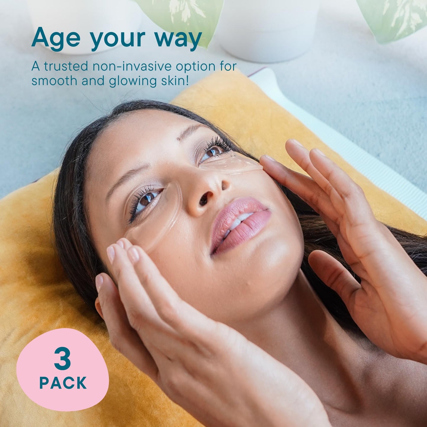 Frownies Under Eye Gel Patches for Puffy Eyes - Dark Circles with Cactus Collagen - Reusable, 3 Pack