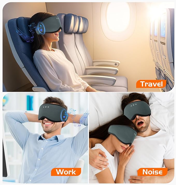 Bluetooth Sleep Mask, 2 in 1 Bamboo Cotton 3D Sleeping Headphones for Side Sleepers Sleep Mask with Timming Setting, Blackout Eye Mask for Sleeping Travel Meditation Men Women