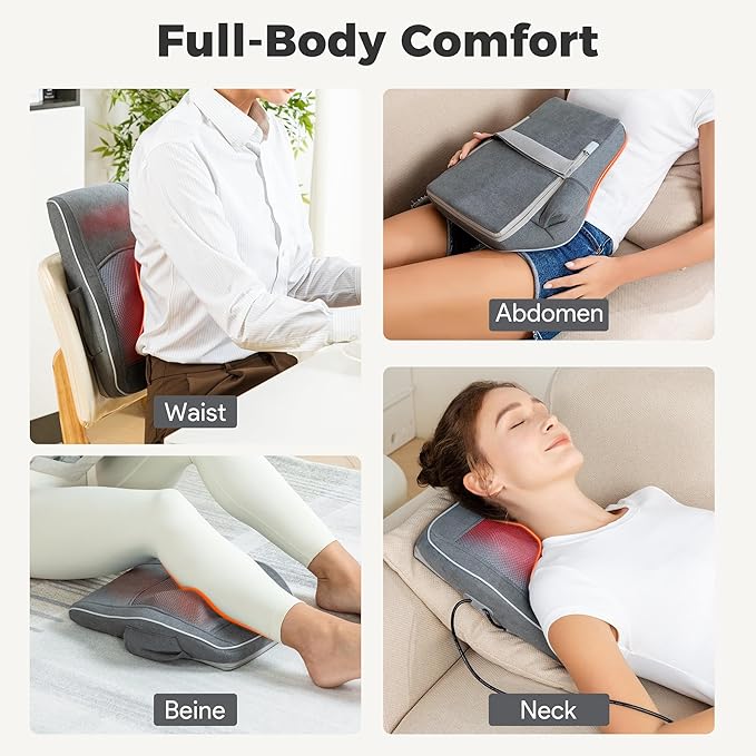 Brelley Shiatsu Neck and Back Massager with Heat, Deep Tissue Kneading Massage Pillow, Electric Massagers with Bi-Directional Rotating Head for Neck, Back, Shoulders, and Legs, Gift for Mom Dad Grey