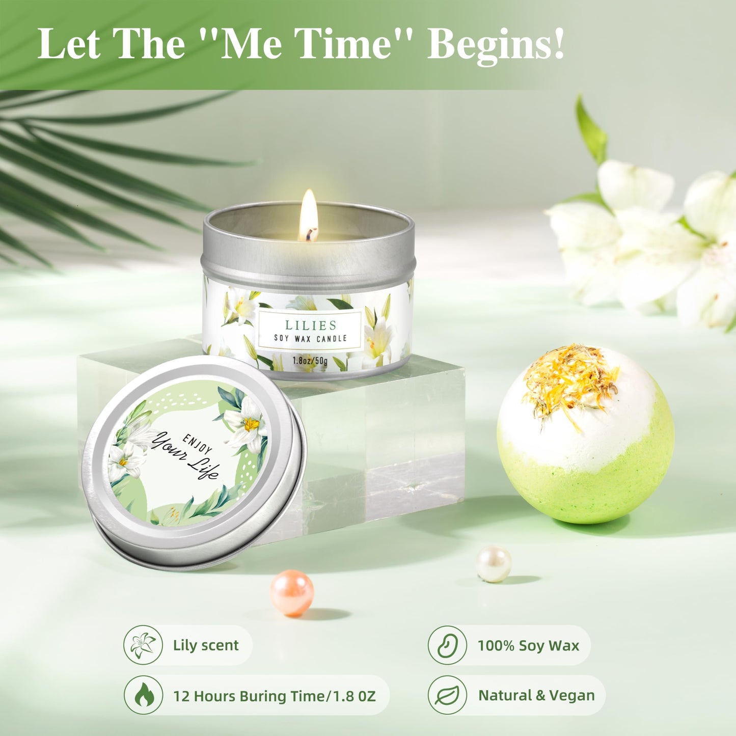 HSOEIXL Gifts for Women, Birthday Gifts for Women, Bath and Body Gifts Set, Lilies Self Care Set,Christmas Mothers Day Relaxing Spa Basket for Mom, Grandma, Girlfriend, Sister, Friends