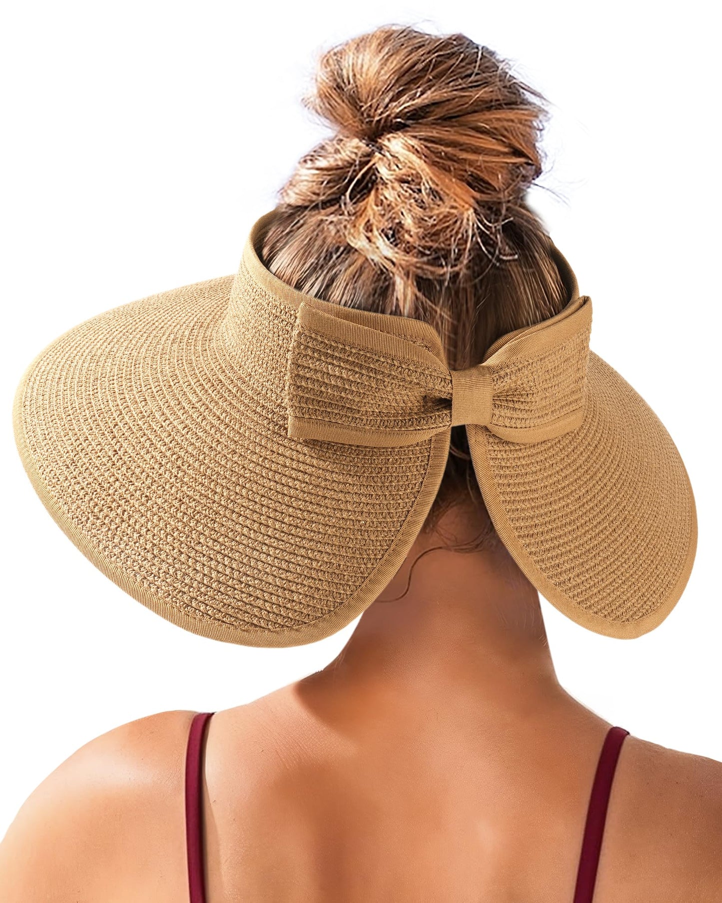 FURTALK Sun Visor Hats for Women Beach Hat Ponytail Summer UPF 80+ Beach Vacation Essentials Packable Wide Brim Khaki