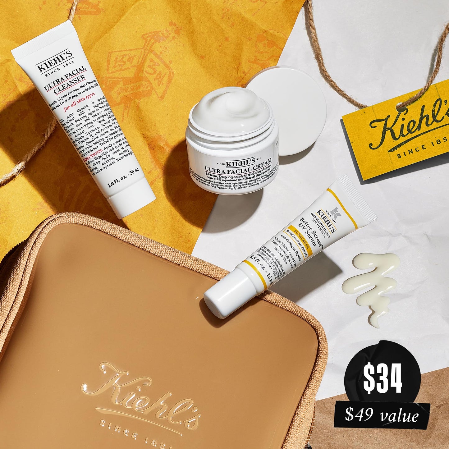 Kiehl's Travel Size Skincare Gift Set, $49 Value, Contains Travel Size Face Wash, Sunscreen with SPF 50, and Moisturizer, TSA Friendly